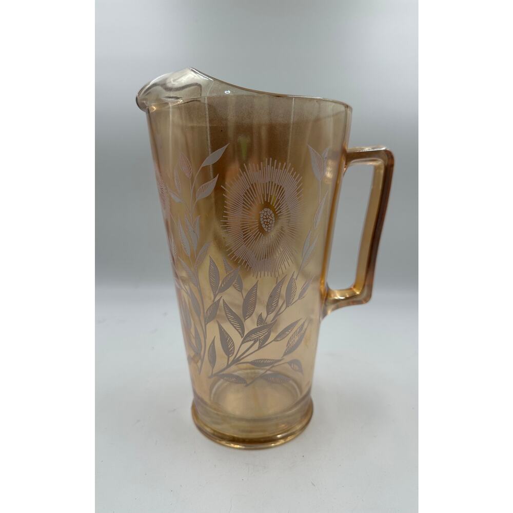 Vintage Jeannette Cosmos Marigold Carnival Glass 48 Oz Pitcher
